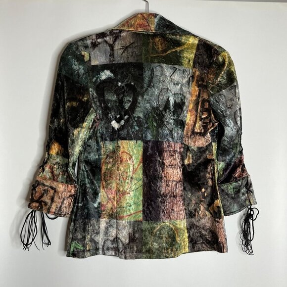 Fendi 3/4 Sleeve Button Front Leather Lace Up Sleeves Wearable Art Size 8 - Picture 7 of 11